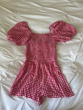 love...ady Pink and White Gingham Smocked romper